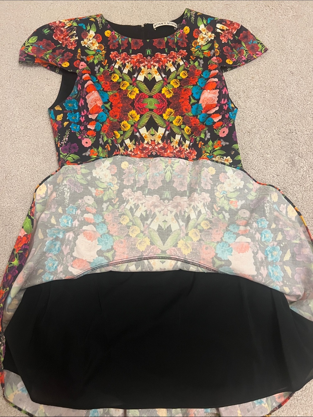 Alice + Olivia Multicolor Floral Mirror-Print Fit & Flare Dress - Picture 6 of 6